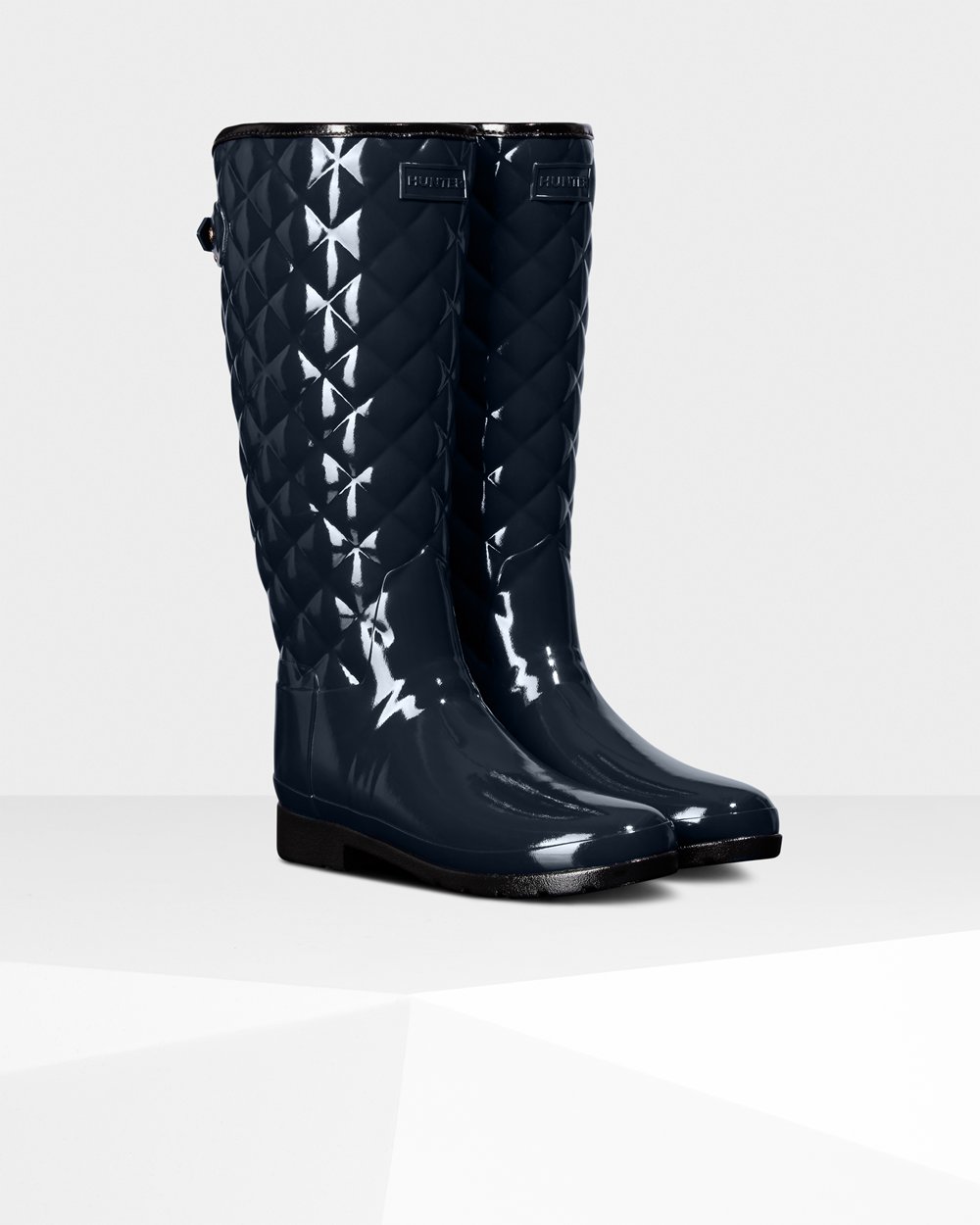 Womens Tall Rain Boots - Hunter Refined Adjustable Quilted Gloss (76FQRSXAV) - Navy